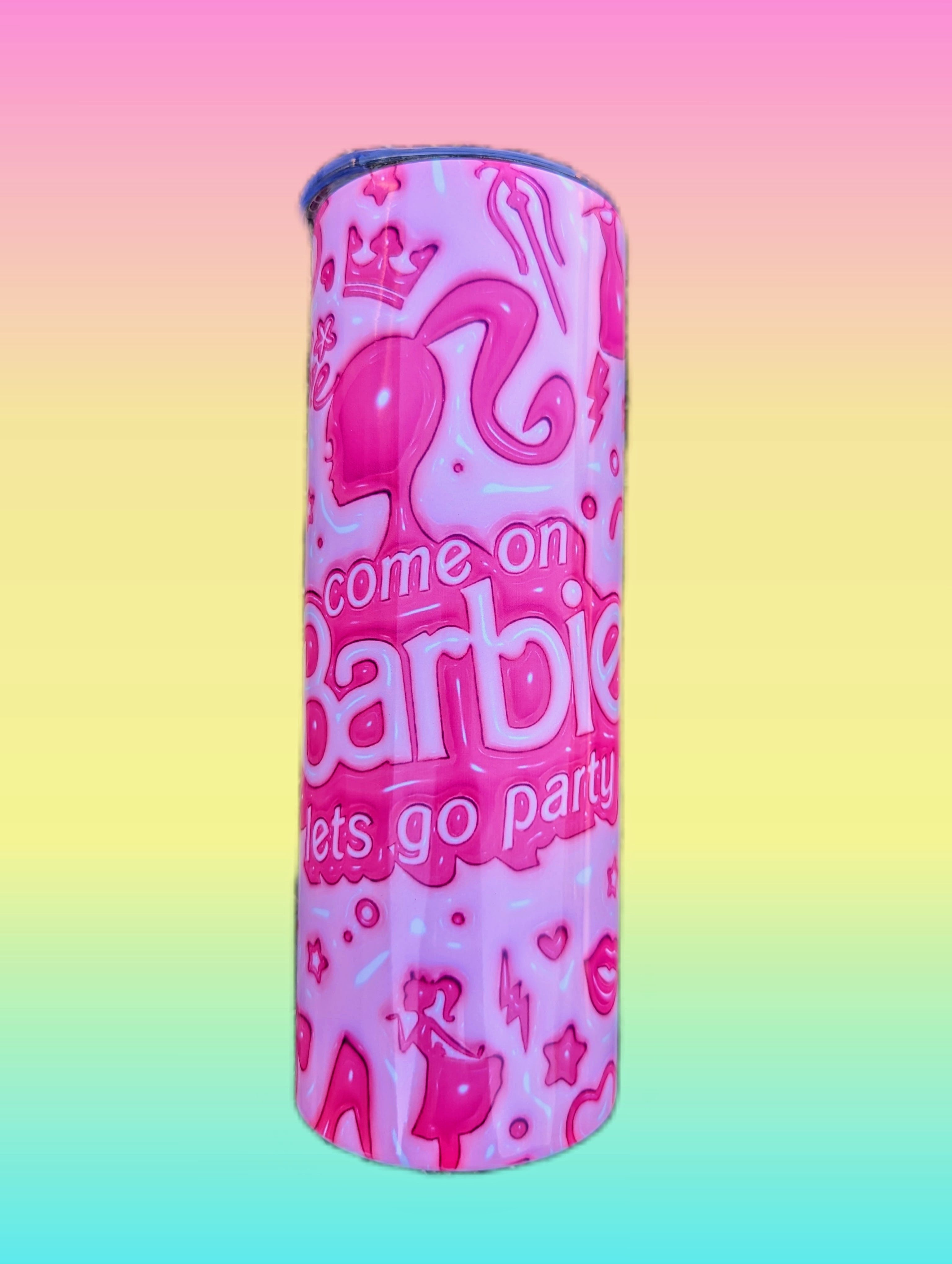 Let's Go Party Tumbler with Straw Personalize Name Hot Pink Barb